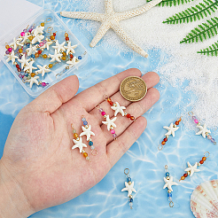 24 Stück 4 Farben Sommer Strand gefärbt synthetische türkis Seesterne & natürliche gemischte Stein facettierte runde Perlen Verbinder Charms&nbsp;PALLOY-FH00159
