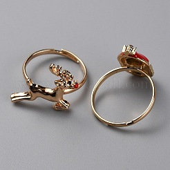 Weihnachtsthema-Legierung und Emaille-Fingerring&nbsp;RJEW-WH0004-28G