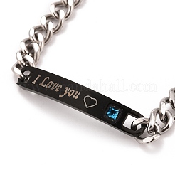 Rettangolo con parola ti amo braccialetto a maglie con strass&nbsp;STAS-E160-33EBP
