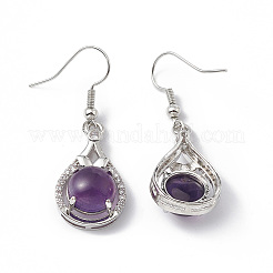 Pendientes colgantes de lágrima de amatista natural con rhinestone de cristal&nbsp;EJEW-A092-02P-13