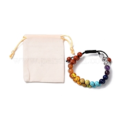 Bracelet perles tressées imitation ambre & pierres mixtes rondes pour femme fille&nbsp;BJEW-JB06962-01