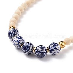 Collana da donna con perline rotonde in legno naturale&nbsp;NJEW-JN03874