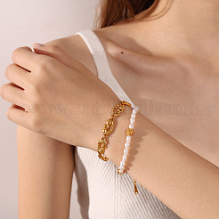 Bracciali a catena con maglie a forma di labbra testurizzate in acciaio inossidabile 304 per donna&nbsp;WG1034E-02