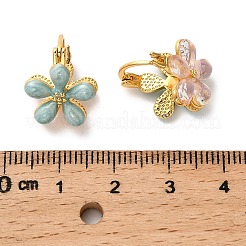 Boucles d'oreilles créoles en laiton émaillé avec fleur&nbsp;EJEW-P308-08G