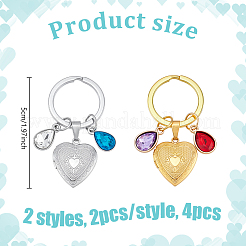 Porte-clés avec pendentifs en alliage de strass et de verre et médaillon en acier inoxydable 316&nbsp;KEYC-NB00030
