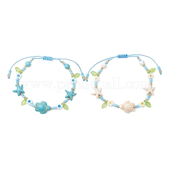 2 Stück 2-farbiges Armband mit Ozeanmotiv aus synthetischen Türkis- und Glasperlen&nbsp;BJEW-MZ00305