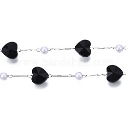 Coeur en verre et chaînes de perles en plastique abs&nbsp;CHS-N003-06C