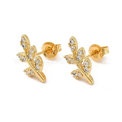 Boucles d'oreilles clous feuille d'oxyde de zirconium cubique&nbsp;EJEW-F301-06