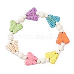 Schmetterling synthetische türkisfarbene Perlen Stretch-Armbänder für Mädchen&nbsp;BJEW-JB12120