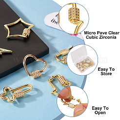 6 pièces 6 styles en laiton micro pavé clair fermoirs porte-clés en zircone cubique&nbsp;KK-TA0001-21