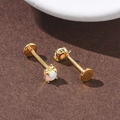Orecchini a bottone in opale sintetico in acciaio inossidabile 304&nbsp;EJEW-B143-01G-01