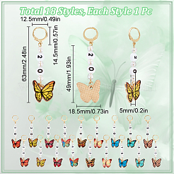18 Stück 9 Stile Schmetterling Acryl & Legierung Emaille Anhänger Verriegelung Stich Marker&nbsp;HJEW-SC00097