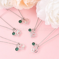 Colliers à chaîne en acier inoxydable 304 et pendentif en forme de cœur en verre vert pour la Saint-Valentin pour femmes&nbsp;NJEW-FS00014-04