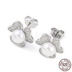 Anlaufgeschützte Ohrstecker mit Zirkonia-Blume und Naturperle&nbsp;EJEW-F318-07P