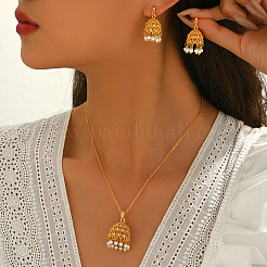 Sets aus Ohrsteckern und Anhängern im Ethno-Stil aus Messing mit Zirkonia und Imitationsperlen für Damen&nbsp;SA8520