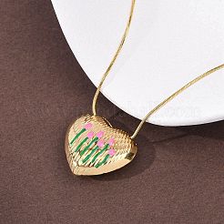 Collares con colgante de corazón y flor de acero inoxidable 304 esmaltado para mujer&nbsp;NJEW-D347-01G-01