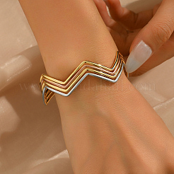 Pulsera de hierro forjada abierta con patrón geométrico ondulado multicapa para mujer&nbsp;US3742
