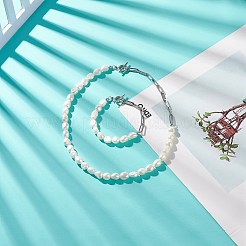 Halskette und Armband aus natürlichen Barockperlen mit Büroklammerketten aus 304er Edelstahl&nbsp;SJEW-JS01262