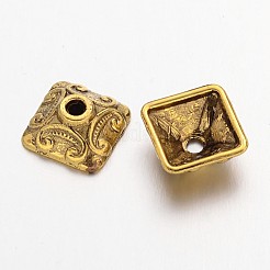 10 mm antique d'or carrés caps de style tibétain&nbsp;X-GLF0893Y