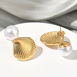Ohrstecker in Muschelform aus Edelstahl 304 mit Acryl-Imitatperlen&nbsp;EJEW-B156-11G