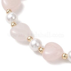 Braccialetti elastici con perle di quarzo rosa naturale a forma di cuore e conchiglia&nbsp;BJEW-JB13413-01