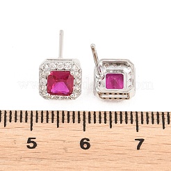 Boucles d'oreilles carrées en laiton avec micro pavé de zircones cubiques&nbsp;EJEW-Z164-22P-04