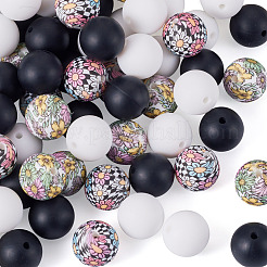 60 Stück 4 Stile Silikonperlen runde Gummiperle 15mm lose Abstandsperlen für DIY-Zubehör Schmuck Schlüsselanhängerherstellung&nbsp;FIND-TA0010-30B