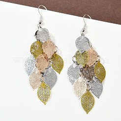 Boucles d'oreilles pendantes en forme de feuille en acier inoxydable 430&nbsp;EJEW-A137-06P-05