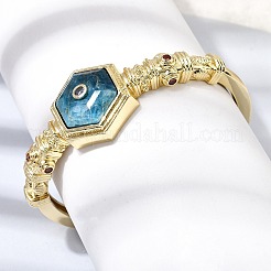 Bracelets manchettes hexagonaux en laiton pavés d'apatite naturelle et de zirconiums cubiques pour femmes&nbsp;BJEW-Z172-01G-06