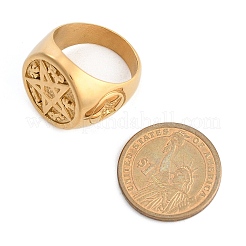 Rund mit Stern 304 Edelstahl Siegelringe für Unisex&nbsp;RJEW-Z076-07G-01