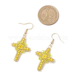 Orecchini pendenti a croce in acciaio inossidabile 304 con semi di vetro&nbsp;EJEW-MZ00506-05