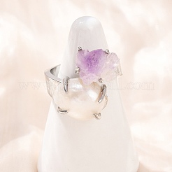 Nuggets natürliche Amethyst & Perle offene Manschettenringe&nbsp;RJEW-K286-13P