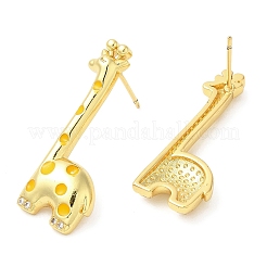 Gestellplattierte Giraffen-Ohrstecker aus Messing mit Emaille und Zirkonia&nbsp;EJEW-D061-24G