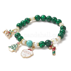 Pulsera elástica con cuentas redondas de malaquita sintética&nbsp;BJEW-TA00251