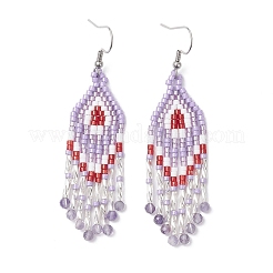 Boucles d'oreilles pendantes en losange d'améthyste naturelle&nbsp;EJEW-MZ00567-05