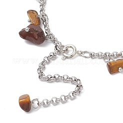 304 Edelstahl natürliche Tigerauge Chips Charm Armbänder&nbsp;BJEW-JB12376-01