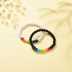 Set di braccialetti elastici con perline rotondi in acrilico a 2 colori per bambini&nbsp;BJEW-JB08555-02