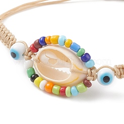 5 pièces 5 couleurs coquillage cauri naturel & graine de verre & lampwork mauvais œil tressé perle bracelets ensemble&nbsp;BJEW-TA00198