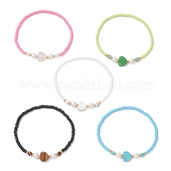 Pulseras elásticas de cuentas de vidrio y piedras preciosas naturales/sintéticas para mujer&nbsp;BJEW-MZ00310