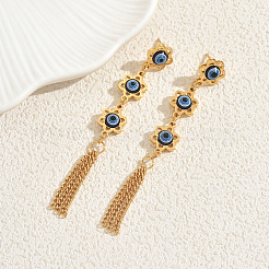 Boucles d'oreilles à tige en acier inoxydable avec pompon en forme de fleur et de mauvais œil&nbsp;QH9195