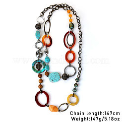 Handgemachte lange Halsketten aus Acryl und Zinklegierung im Bohème-Stil mit ovalen und tropfenförmigen Gliedern für Damen&nbsp;FS-WG51811-01