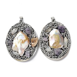 Barocke natürliche Süßwassermuschel Polymer Clay Strass große Anhänger&nbsp;BSHE-P033-14A