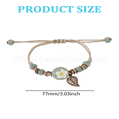 1 Stück verstellbare handgemachte flache runde geflochtene Porzellanperlenarmbänder mit Blumen&nbsp;BJEW-LP0003-24
