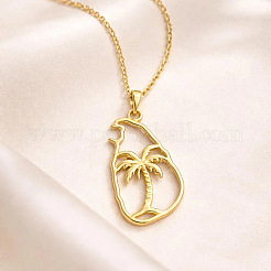 Collares con colgante de palmera isleña con contorno de acero inoxidable 304 para mujer&nbsp;WGA9425-01