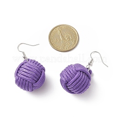 Orecchini pendenti a sfera intrecciati in poliestere e spandex fatti a mano con perline di legno naturale&nbsp;EJEW-JE05166
