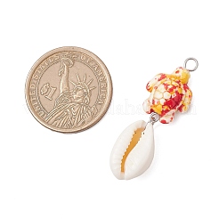 6 pendentif en coquillage cauri naturel bicolore et turquoise synthétique teintée&nbsp;PALLOY-JF04130-02