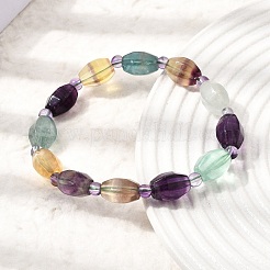 Braccialetti elasticizzati da donna con perline sfaccettate di fluorite arcobaleno naturale e perline di semi.&nbsp;GG-CBA3F02-02