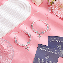Bracelets à breloques en alliage avec strass et croix&nbsp;BJEW-WH0016-100
