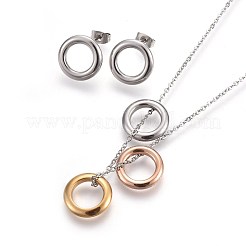 Set di gioielli con orecchini a bottone e collane pendenti in acciaio inossidabile 304&nbsp;SJEW-L136-10