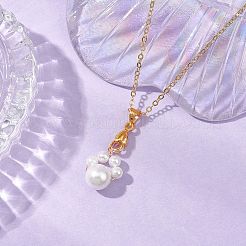 3 collier pendentif empreinte de patte en perles rondes de coquillage&nbsp;NJEW-JN05171